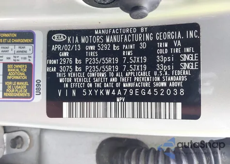 2014 Kia Sorento Sx z USA, uszkodzony, nr VIN 5XYKW4A79EG452038